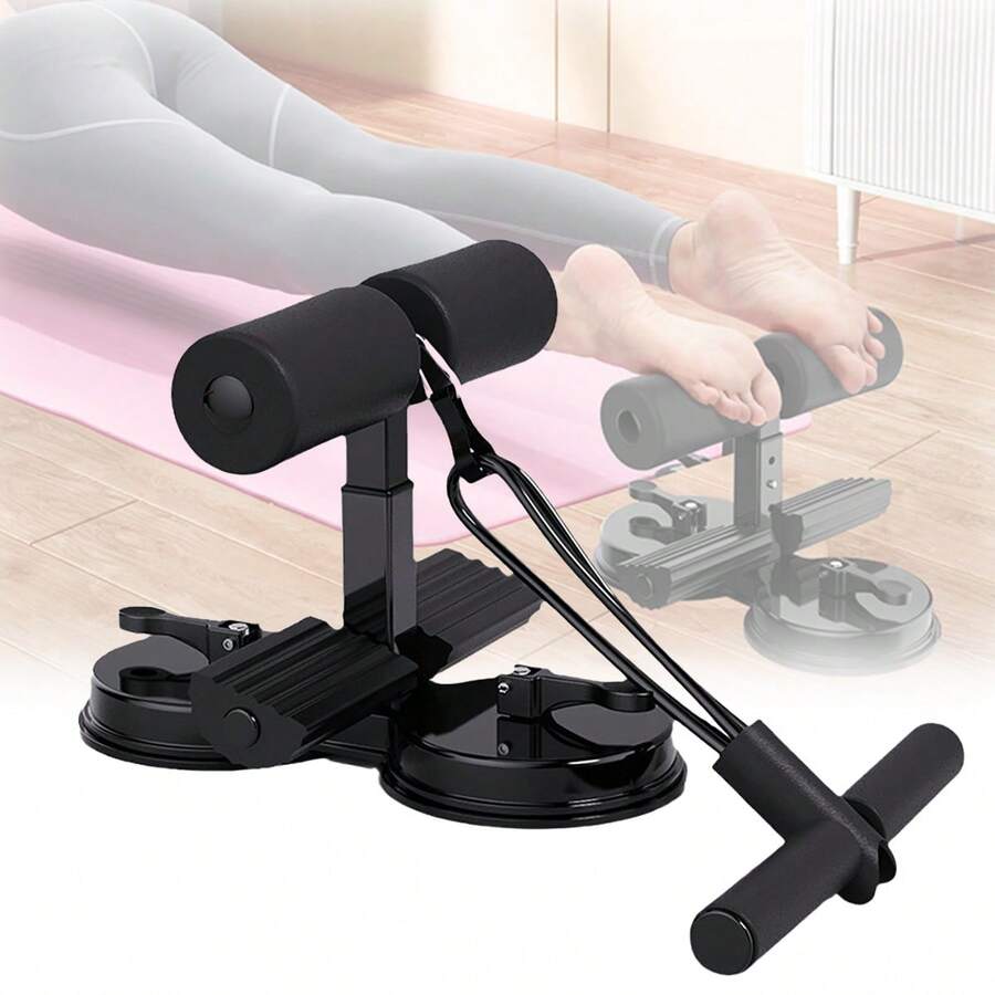 Soporte portátil para el piso, con cuerda y 2 ventosas fuertes para abdominales, barra de dominadas, almohadilla adhesiva, soporte ajustable para pies para muslo, entrenamiento para oficina, hogar - Negro - Ver 1