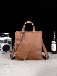 Bolso de mano tipo tote de cuero de caballo loco vintage en estilo vertical, bolso de hombro cruzado para hombres - Multicolor - Ver 4