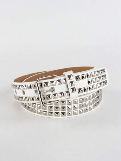 1pc Unisex Solid Color Punk Rock Studded Rhinestone Sequin Embellished Fashion Belt, Suitable For Teens, Casual Outdoor, Athletic, Vacation, Travel, Graduation Gifts, Birthday, Daily Wear