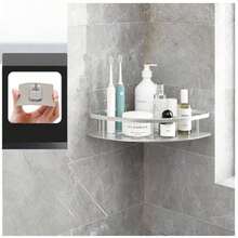 1pc Silver Bathroom Storage Rack, No Drilling Bathroom Organizer, Triangular Toilet Wall-Mounted Kitchen Rack - Silver - View 4