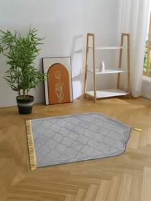 1件流苏祈祷垫，中东风格印花地毯 - 防滑，可折叠加厚跪垫，柔软可水洗，适合斋月期间家庭礼拜和宗教场所使用