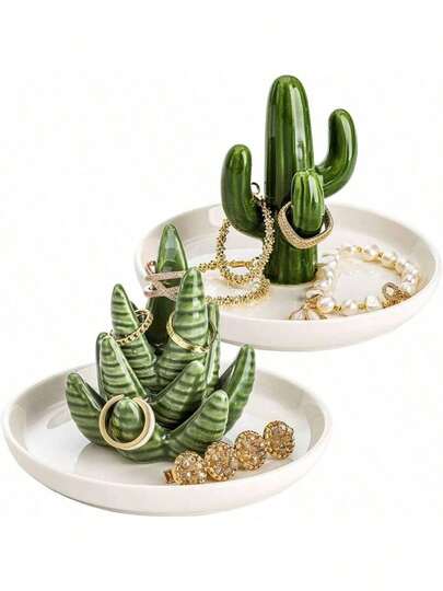 Ceramic Aloe Vera Cactus Jewelry Stand, Decorative Succulent Jewelry Tray For Rings, Bracelets, Earrings, Necklaces, Aloe Vera Cactus Ring Holder, Ceramic Plant Jewelry Dish For Bracelets, Earrings And Necklaces, Decorative Succulent Decor, Suitable For Weddings, Birthdays, Home Decor, Back To School, Jewelry Tray Storage