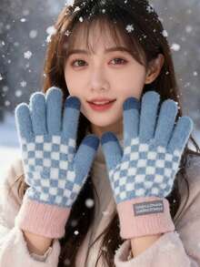 1 paire de gants tricotés bicolores à carreaux, chauds et compatibles avec les écrans tactiles, convenant pour le port quotidien, les étudiants universitaires, le cyclisme, les fêtes, les occasions décontractées. Peuvent être offerts comme cadeaux de vacances à des amis et à la famille. Gants d'hiver essentiels pour les activités extérieures, les sports et le cyclisme. - Multicolore - Voir 3