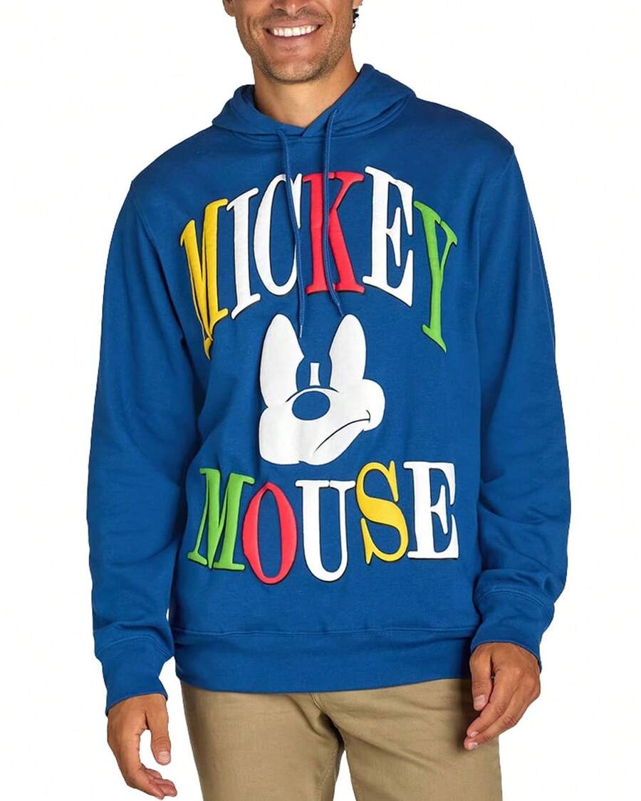 Disney Mickey Mouse Hoodie Men's Puzzled Face Block Letter Design Pullover - Màu xanh lam - Xem 1