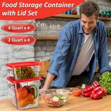 16 Pcs Restaurant Food Storage Containers With Lids Set 2Qt And 4Qt Commercial Restaurant Square Storage Containers Clear Food Cereal Container For Kitchen Freezer (Red Lids) - 紅色蓋子 - 查看 6
