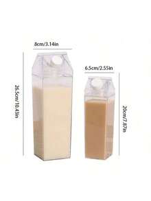 1pc Square Milk Cup, 500ml Or 1000ml Capacity, Minimalist Transparent Design, Made Of Thick Plastic, Healthy, Wear-Resistant, Durable, Sturdy, Non-Slip And Easy To Clean. Can Hold Beverages Up To 60°C/140°F. Leak-Proof Design And Rotary Sealing Ring Prevent Milk Leakage. - Multicolor - View 5