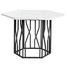 Dining Table And Chair Set (5-Piece Set), Modern Hexagonal Marble Dining Table + 4 Dining Chairs In Green Velvet To Create A Warm And Modern Restaurant - 黑與白 - 查看 8