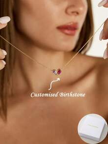 1pc Customizable Dual Birthstone Love Fashion Multifunctional Necklace, Minimalist Daily Style, Gift For Valentine's Day, Birthday, Mother's Day, Christmas (For Her) - Multicolor - View 4