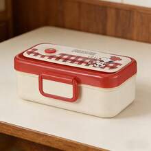 Miniso Snoopy Checkered Series Bento Box - Red & White Plaid Design,Seal Buckle Design Material Daily Commute/Picnic Portable Lunch Container (1 PC) - Multicolor - View 2
