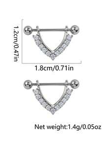 Nooxian 1 Pair Women's Stainless Steel Zirconia V-Shaped Crown Screw Ear Bone Stud Earrings, Punk Piercing Everyday Accessory - Silver - View 6