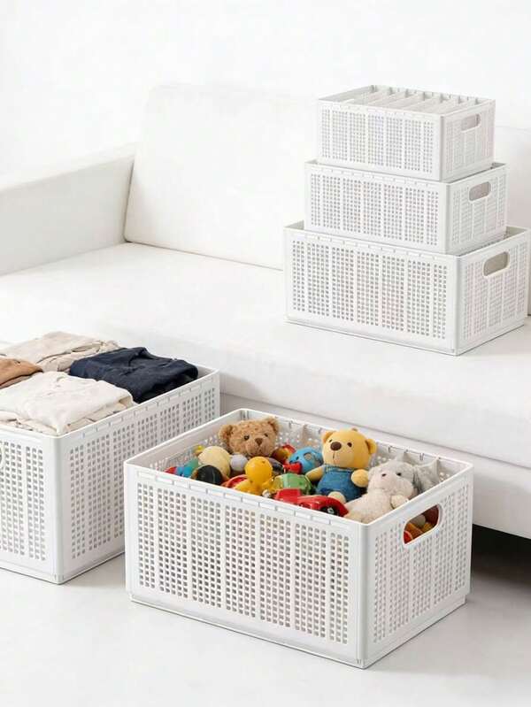 1pc Foldable Storage Box, Suitable For Wardrobe, Underwear And Clothing Storage. Large Capacity Plastic Storage Basket, Can Be Divided Into Multiple Compartments For Easy Organization Of Various Items. Suitable For Small-Scale Storage Of Bedroom Clothes, Office Supplies, Cosmetics, Snacks And Other Toys. Can Also Be Used To Store Fruits, Vegetables, Suits, Cosmetics/Jewelry, Books, Magazines, Headphones, Spare Clothes And More.