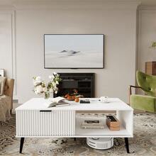 Coffee Tables for Living Room, Farmhouse Center Table with Hidden Storage and Fluted Sliding Door, Dining Table for Home Apartment Office(41.34''x 21.65''x 16.34'') - color: Blanco A06124 I - Ver 7