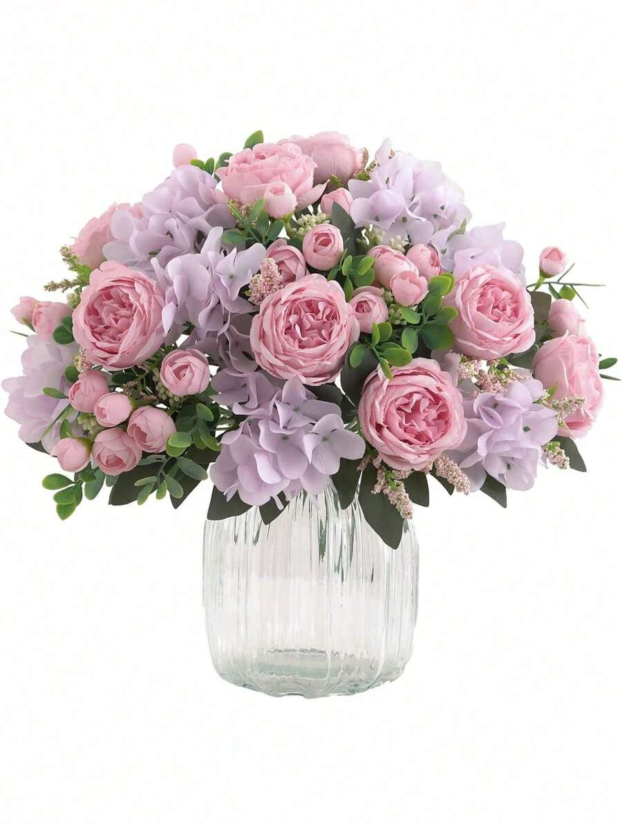 1 Bó hoa mẫu đơn giả bằng lụa, hoa hồng giả, thích hợp để trang trí mùa thu, năm mới, bình hoa cưới, trang trí phòng ăn, phòng ngủ, đồ dùng cho tiệc sinh nhật, lễ hội, trang trí sân vườn ngoài trời. - Hồng - Xem 1