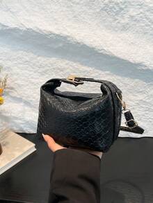 2025 New French High-End Woven Women's Handbag, Western Dumpling Bag, Niche Texture Commuter Bag, Versatile Tote - Black - View 5