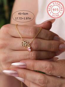 Customized 925 Sterling Silver Pendant Necklace, Adorned With Birth Flower And Birthstone - A Personalized Gift For Mother, Grandmother, Partner, Best Friend And Family - Perfect For Birthday, Mother's Day, Anniversary And Other Occasions - Suitable For Daily Wear Or Special Events As Fashionable Jewelry - Multicolor - View 4