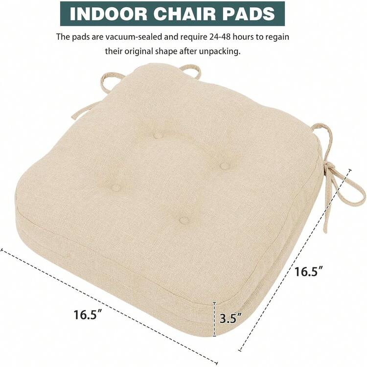 Cojín para silla de comedor Baibu, cojín de silla de cocina de espuma de memoria de doble capa, cojín de asiento con diseño patentado con lazos, 16.5 X 16.5 X 3.5in, beige, 1 pieza - Gris - Añade 11