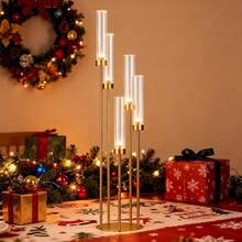 1PC Gold 5 Arm Floor Candelabra Centerpieces,39.4" Tall Gold Candle Holders Pillar Taper Candlestick Stand With Acrylic Lampshades For Wedding Ceremony,Birthday Party,Dinner Party,Home Décor - vàng - Xem 7