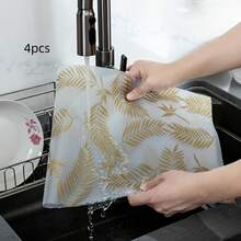 4pcs/8pcs Premium Refrigerator Mats - Washable Kitchen Refrigerator Mats, Drawer Mats, Creative Gold Leaf Design, Cuttable Cabinet And Drawer Oil-Proof Mats. Easy To Clean - Durable Non-Slip Mat For Shelves Freezer Cabinets - 4 Items - View 4