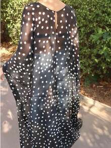 New Elegant & Fashionable Black Chiffon Polka Dot Blouse, Casual For Holiday & All Seasons - Black - View 2