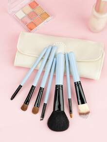 7pcs Makeup Brush Set With Pouch, Cosmetic Tools Include Eye Shadow, Eyebrow, Powder, Blush, Eye, Detail Brushes, Beginner Friendly Portable Set - Multicolor - View 9