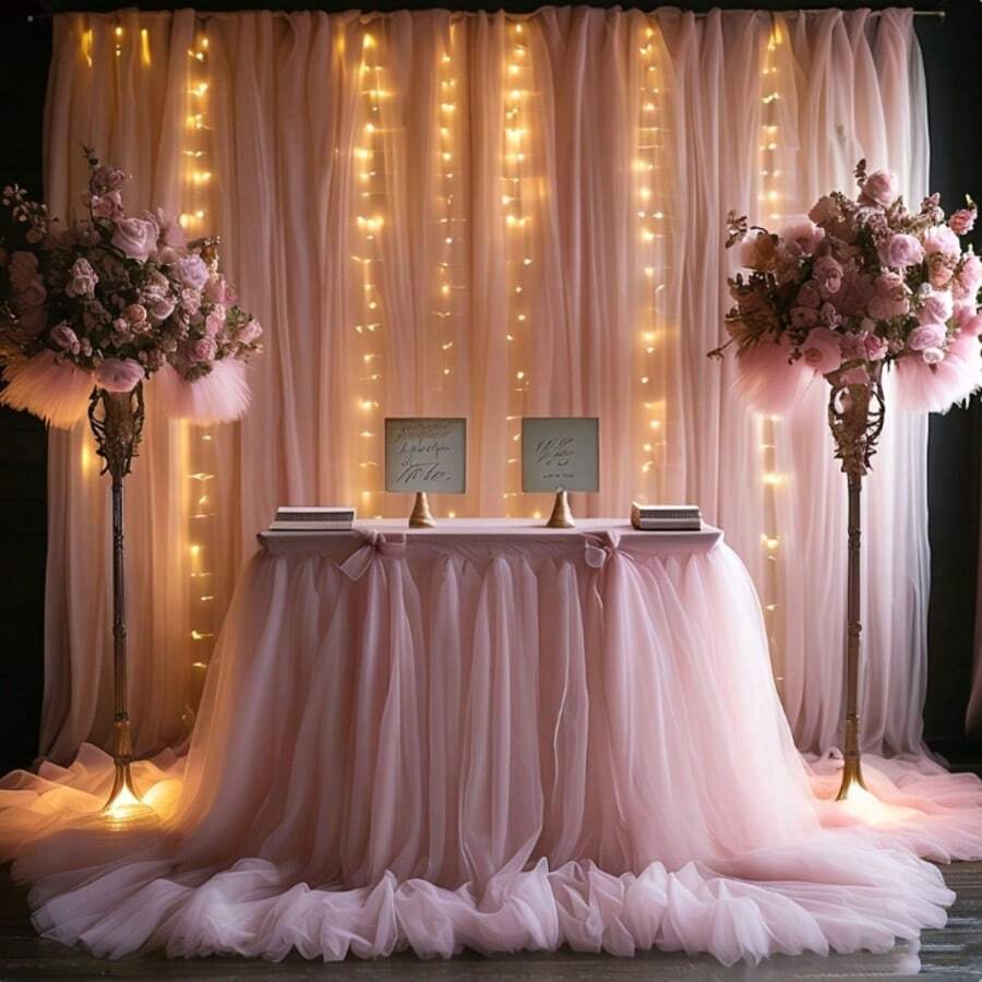 Tecido Romântico Rosa Empoeirado Transparente, Perfeito para Cerimônia de Casamento, Recepção de Casamento, Ocasiões Românticas, Noivado, Dia dos Namorados, Pode Ser Usado como Caminho de Mesa, Decoração de Vaso Gigante