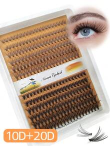 Hinarin 240 Clusters Individual Lashes Cluster Lashes Extension D Curl 0.07mm 10D/20D Mixed 8-16mm Lash Clusters Wide Stem Individual Eyelashes Clusters DIY Eyelashes Extensions - D - View 2