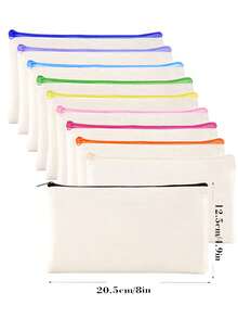 5/10/20pcs Set Blank Canvas Tote Bags For DIY Painting And Digital Printing, Portable Cosmetic Bags For Toiletries, Travel Makeup, Gifts To Express Love And Gratitude, Cute Handbag/Wallet/Snack/Gift Storage Bag With Zipper For Lipstick, Brush, Skincare, Phones, Coins, Small Items Make Up Bag - Beige - View 4