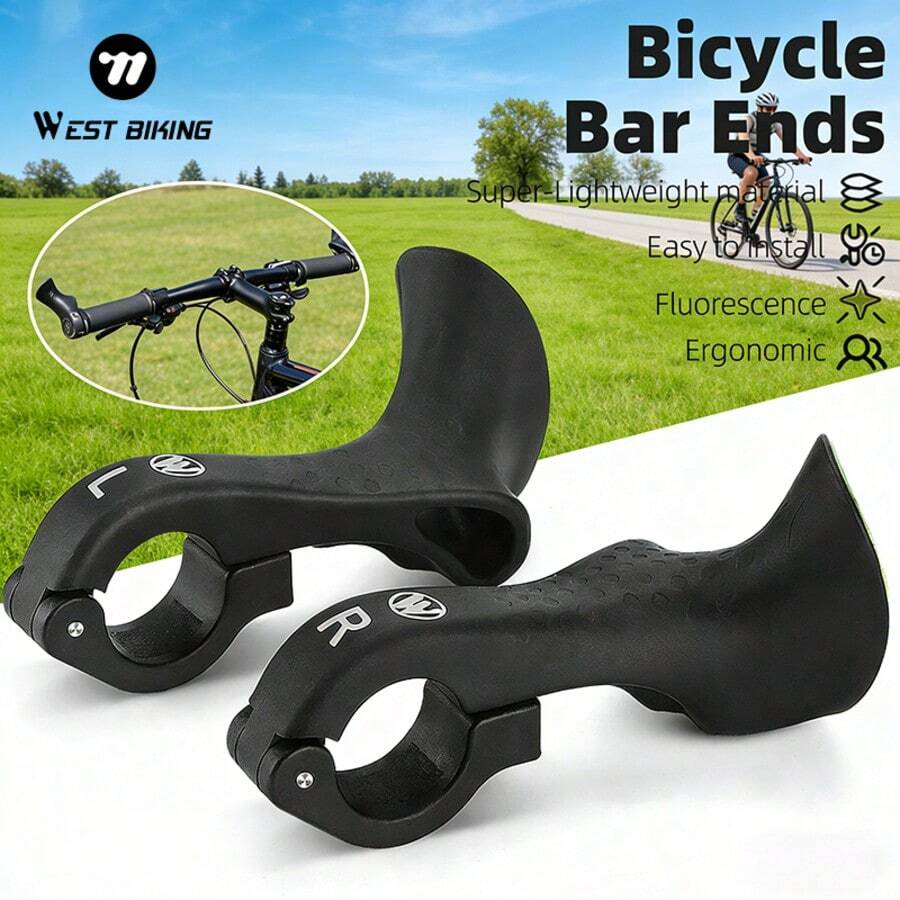 WEST BIKING 1Pair Bicycle Bar Ends Ergonomic Lightweight Design Multi Angle Adjustment Universal Diameter Effective Shock Absorption Road Bike MTB Handlebar Bar Ends - Black - View 1