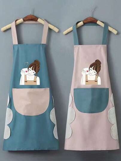 1 pièce Tablier de chef durable - Imperméable, motif girly, résistant à l'huile, avec poches - Vêtement de cuisine unisexe, protection pour les passionnés de cuisine. Le tablier a des crochets de suspension pour une utilisation facultative.