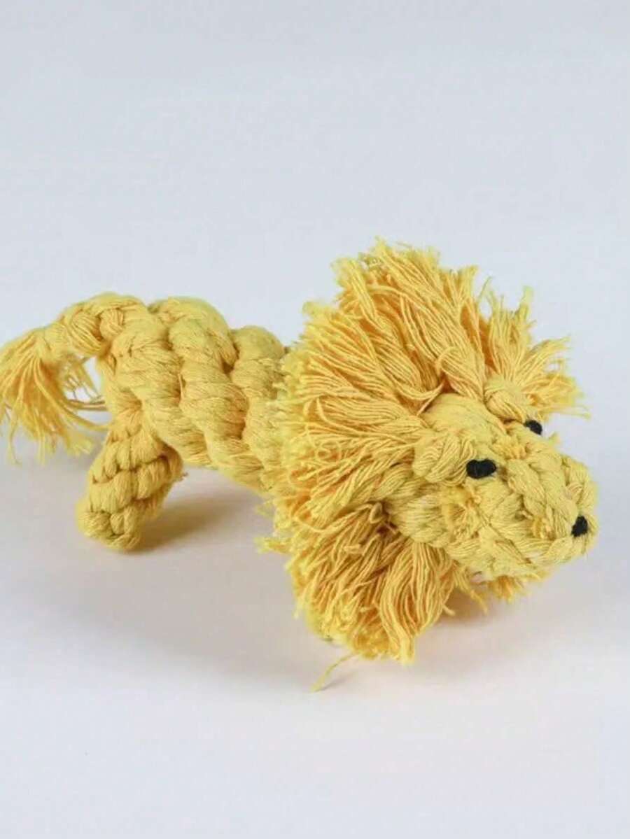 1pc Cotton Rope Puppy Teething Training Durable Dog Fur Toy - Lion Interactive Chew Rope Dog Toy - Multicolor - View 1