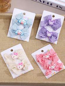 Sanrio 2pcs Hello Kitty, Kuromi, My Melody, Cinnamoroll Hair Clips, Cute Kawaii Girls Hair Accessories, Fashion Hair Clips, Suitable For Party And Daily Use - Multicolor - View 1