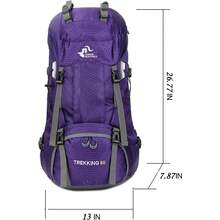 Bseash 60L Waterproof Hiking Camping Backpack With Rain Cover Large Outdoor Sport Travel Daypack Rucksack For Climbing - 紫色 - 查看 2