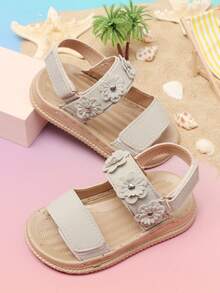 1 Pair Baby Girls' Flat Sandals, Minimalist, Lightweight, Fashionable, Casual, Open-Toe - Beige - View 2