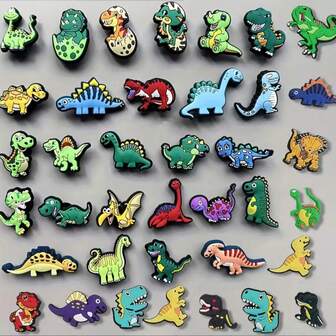 GrinLab 50/10/30/20/40 st. slumpmässiga dinosaurie-skoberlocker i PVC, söta skodekorationer, armband för trädgårdsskor, blandade designer, lämpliga för flickor, pojkar och vuxna som festgåvor