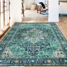1 High-Weight Bohemian Retro Farmhouse-Style Floor Mat With Feng Shui Blue Design. Features Anti-Slip And Anti-Fleece Properties, Ideal For Living Room, Office, Or Bedroom. Suitable For Indoor Use As A Carpet-Like Mat. - Multicolor - View 6