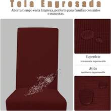 6 Pieces Universal Elastic Washable Dustproof Dining Chair Covers For Kitchen, Living Room, Hotel, And Events - Burgundy - View 5