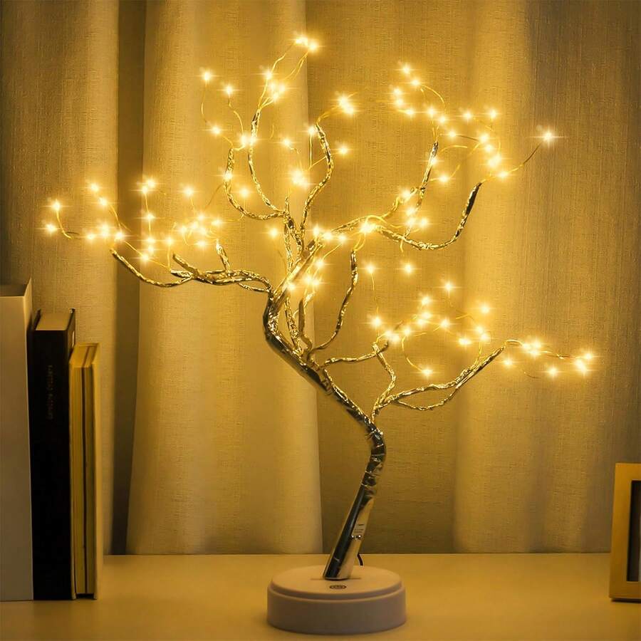 [LED Tree Light] 2pcs LED Tree Light - Artificial Tree With USB, Indoor Garden Decorations For Valentine's Day - 銀色 - 查看 1