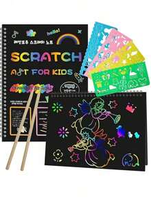 Bộ dụng cụ vẽ tranh cầu vồng sáng tạo Playful Creations, phù hợp cho trẻ em - Bảng vẽ giấy cào nhiều màu sắc kèm cọ vẽ bằng gỗ, bộ dụng cụ thủ công vui nhộn và mang tính giáo dục. - Nhiều màu - Xem 1