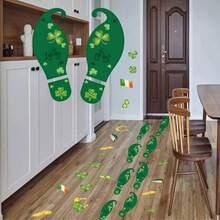 1/5/10 Sheets St.Particks Day Floor Decorations Green Footprint Clover Wall Stickers Luck Irish Party Window Decals For St. Patrick's Day Party Home Floor Window Walls Decor - Green - View 8