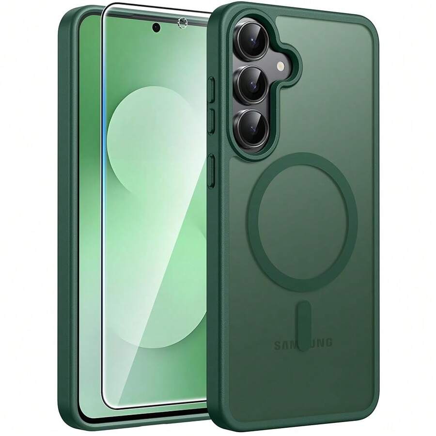 For Samsung Galaxy S25 FE Case: Magnetic Translucent Matte Military Grade Drop Proof Protection Cell Phone Cover - Slim Rugged Durable Shockproof Protective S25Fe Cases (Green-6.7 Inch) - Green - View 1