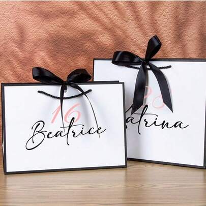 Personalized Bridesmaid Gift Bags, Customized Wedding Gift Bags, Ribbon Rope Gift Bags, Birthday Gift Bags, Bachelorette Party Gift Bags, Welcome Gift Bags, Elegant Gift Bags