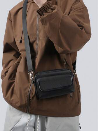 1pc Men's PU Leather Shoulder Bag Square Bag Messenger Bag Scratch Resistant And Wear-Resistant Pouch For Passport Money ID Card Credit Card Lightweight For Commute/Commuting Solid Color Gift For Husband Valentine'S Day