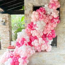 Juego de 113 piezas de arco de globos con temática de lazo rosa, incluye globos de látex rosa, blanco y largos. Perfecto para fiestas de cumpleaños, baby showers, bodas, despedidas de soltera y decoraciones de fiestas con temática de princesa. - Multicolor - Ver 5