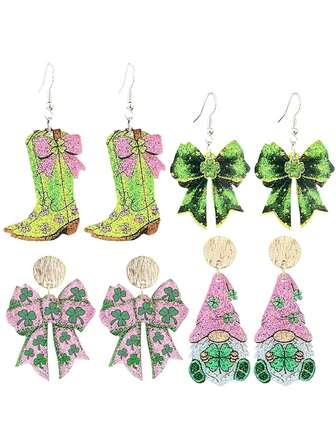 圣帕特里克节节日配饰一对——闪亮的亚克力靴，带有蝴蝶结元素——男女皆宜，适合日常穿着。