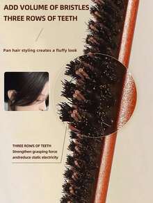 New 1pc Boar Bristle Brush, For Smoothing Back Hair, Backcombing, Edge Control, Smoothing Hair - Rat Tail Comb, Three-Row Tooth Comb, Brush Brush, Daily Beauty Salon Use Fluffy Hair Tool, Three-Row Boar Bristle Brush Professional Hair Styling Comb - Multicolor - View 5
