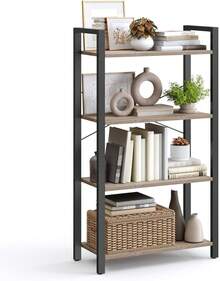 VASAGLE Librería de 4 Niveles, Biblioteca, Estantería para Oficina, Salón, Dormitorio, 30 x 66 x 120, Greigeélange y Negro Tinta MLLS060B02V1 - Marrón Rústico + Negro Tinta - Ver 1