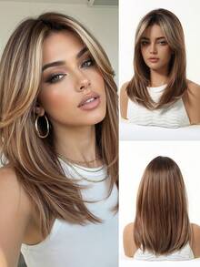 16英寸高密度自然逼真合成纤维假发，耐热，适合日常佩戴，非常适合初学者。 - 棕色 - 查看 13