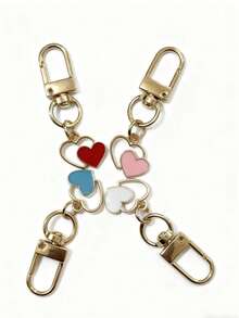 4pcs/Pack Cute Heart Shaped Keychains, Creative Heart Keychains Gift, Metal Material, Suitable For Students, Graduation Season, Teacher Gifts - Multicolor 1 - View 3
