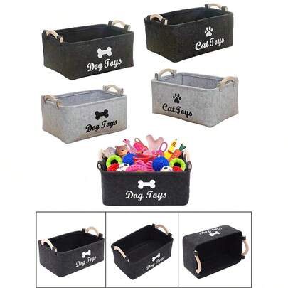 1个毛毡宠物玩具收纳盒，宠物玩具收纳箱，玩具整理篮，让玩具整齐有序。毛毡宠物玩具收纳篮，毛毡宠物用品收纳盒，帮助您保持家居清洁有序。