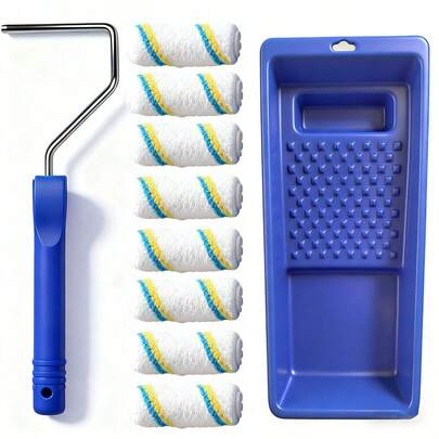 Set de 10 piezas de rodillo de pintura - Juego de bandeja de pintura plástica mini, marco de rodillo mini, cubierta de rodillo de fibra extra fina